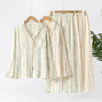 Double-layer Gauze Floral All Cotton Loose Pajamas Homewear Suit