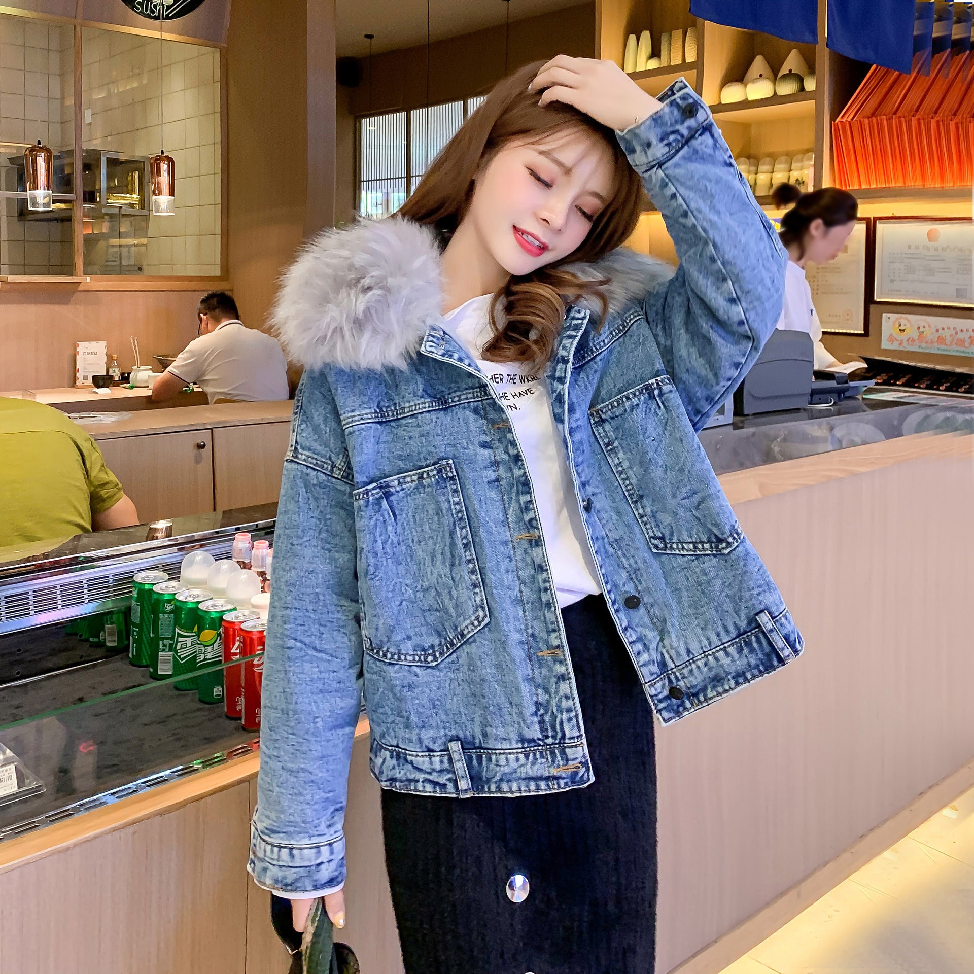 Plush denim cotton jacket