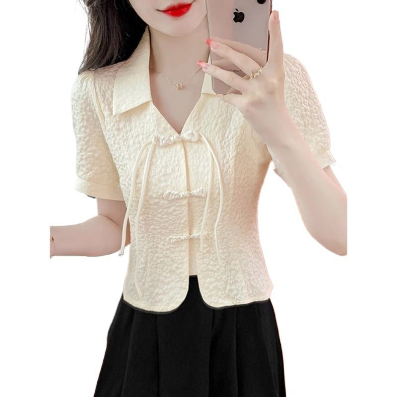 Retro Short Sleeve Chiffon Shirt For Women Summer