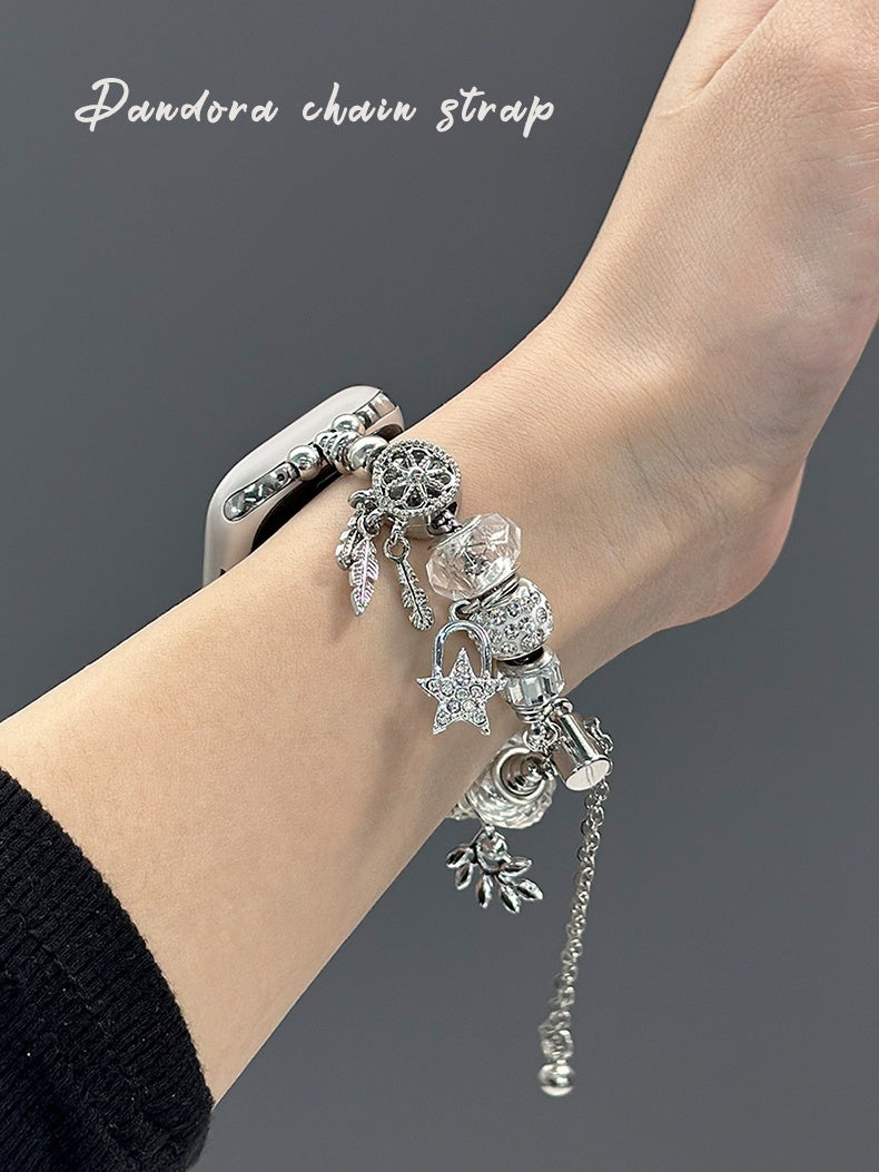 Crystal String Beads Pendant Metal Strap