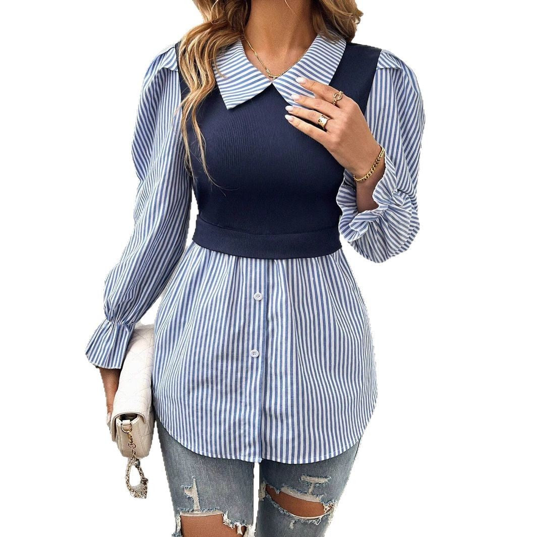 Knitted Patchwork Shirt Elegant Fashion Temperament