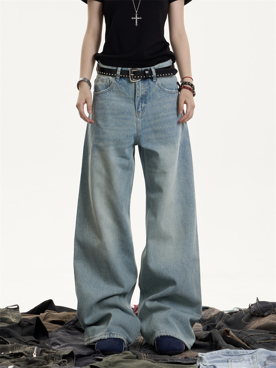 American Retro Washed Worn Jeans Women's Loose Straight