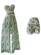 Retro Hollow Lace Green High Slit Dress