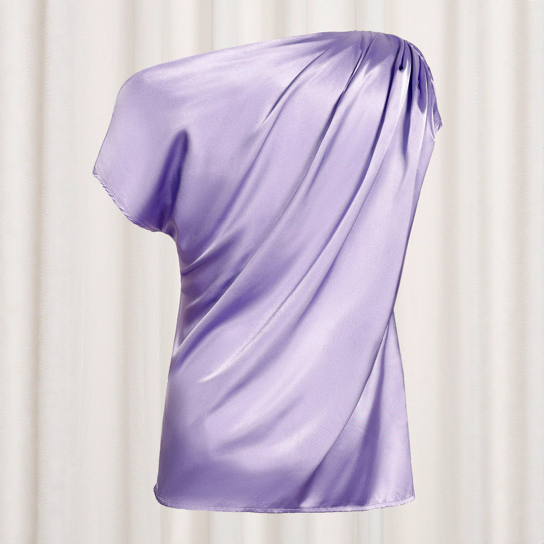 Fashionable Elegant Top Irregular Shoulder Pullover Sleeveless Shirt