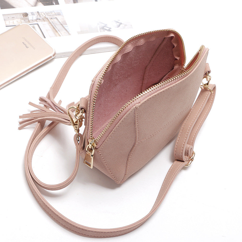 Fashionable And Simple Frosted Simulation Leather Candy Color Tassel Small Shell Bag