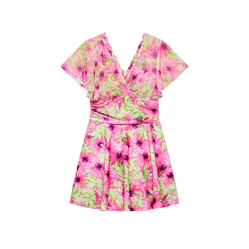 French Floral Dress Women's Flab Hiding