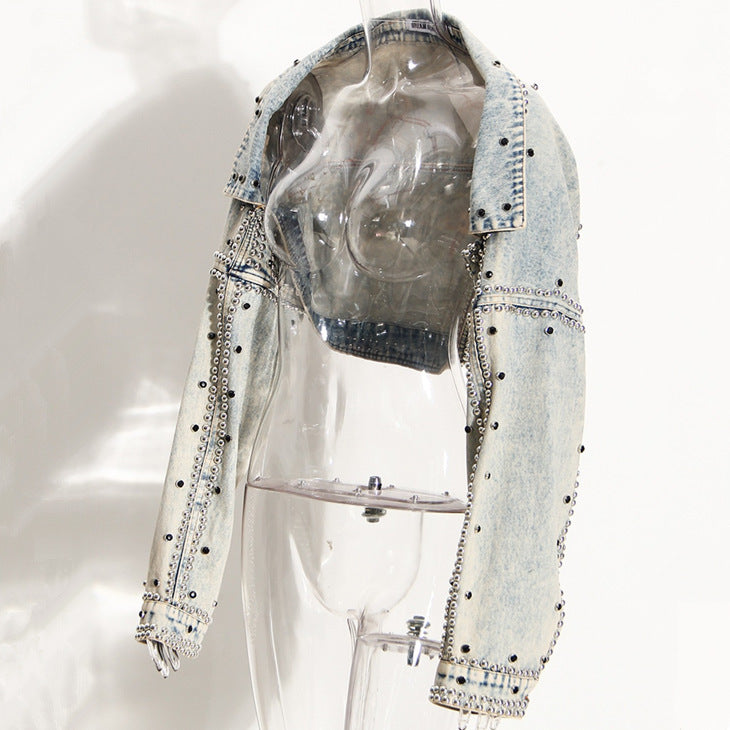 Women's High Waisted Shawl Denim Short Jacket