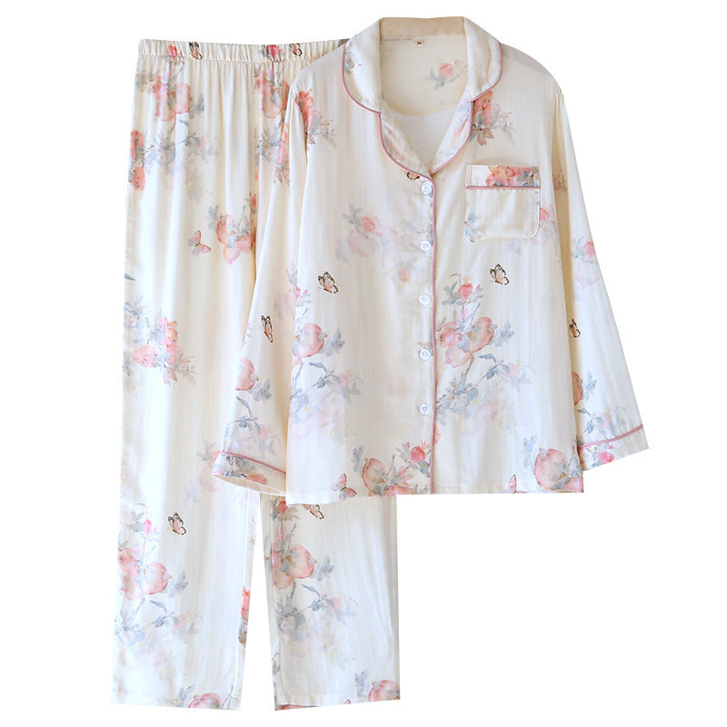 Women's Spring And Autumn Long Sleeve Thin Summer Bamboo Fiber Home Wear Suit