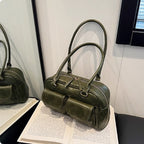 Oil Wax Leather Bowling Bag, Korean Niche Underarm Bag