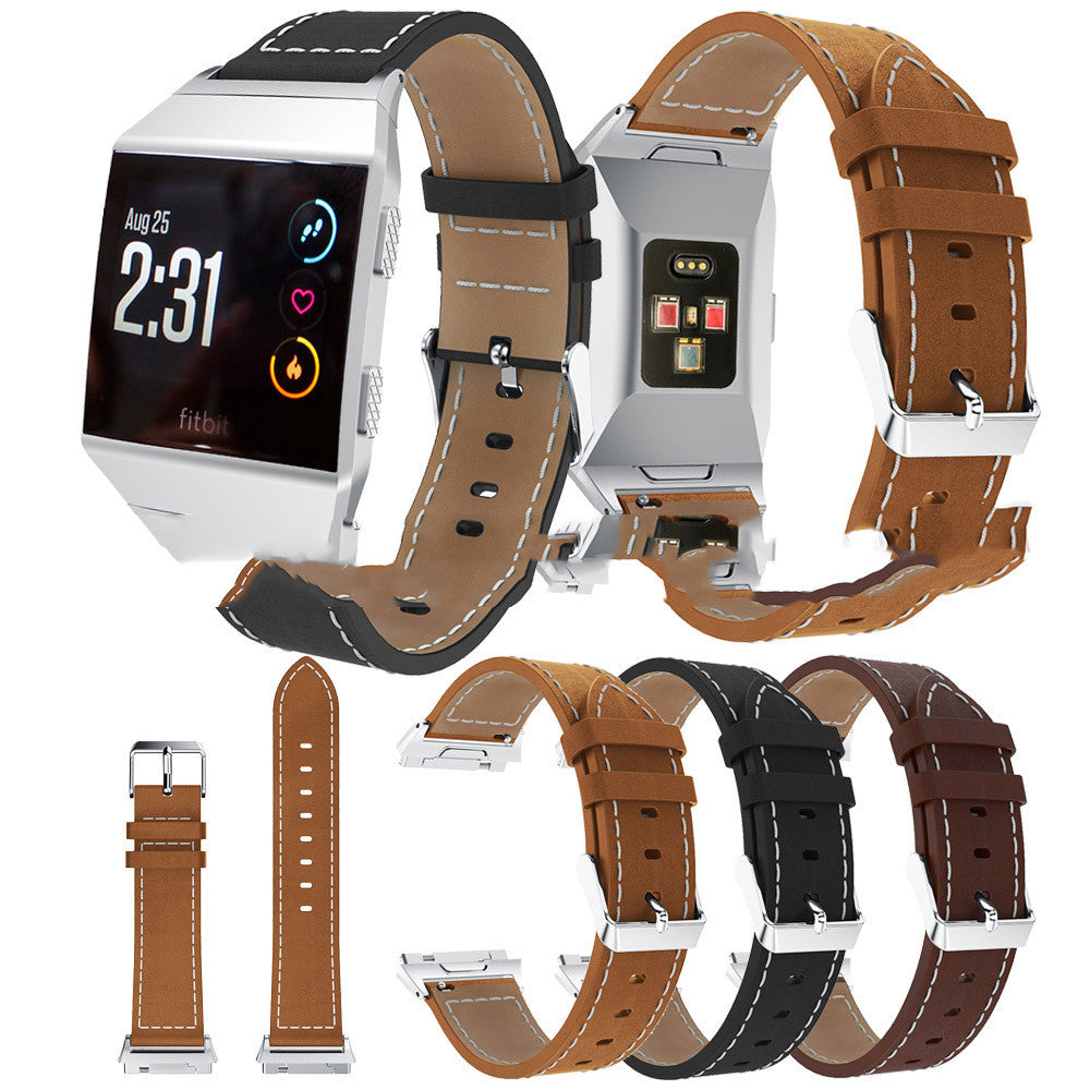 Smart Watch Pointed White Line Leather Strap