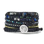 Black Retro Woven Watch Band  Natural Stone Bead Strap Bracelet