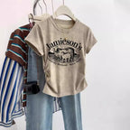 European Cargo Shoulder Tie-dyed Short-sleeved T-shirt For Women