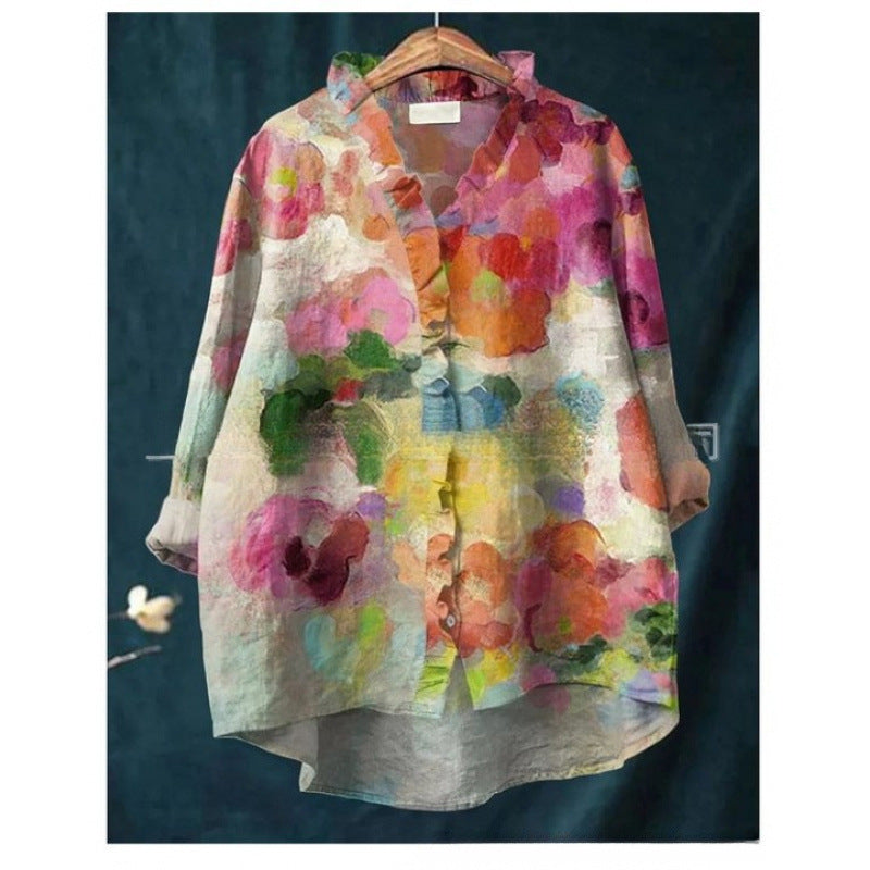 Loose Print Crew Neck Casual Plus Size Women's T-shirt