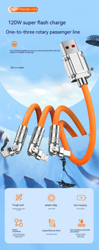120W One-to-three Elbow Fast Charging Zinc Alloy Charging Cable 180 Degree Rotation