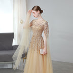 Gold High End Flying Sleeve Long Evening Dress