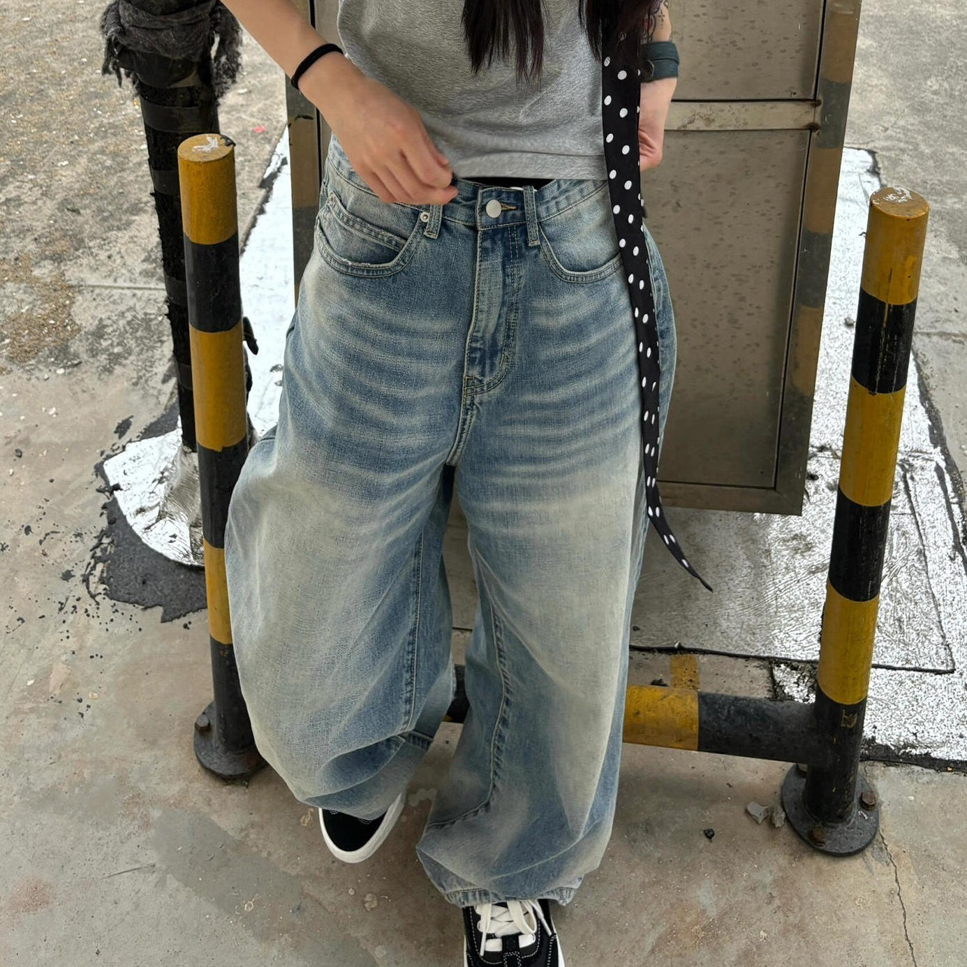 Vintage American Style Water Ripple Washed Blue Jeans For Men And Women