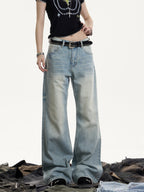 Retro Washed Distressed Jeans With Whiskers Female Hot Girl Loose